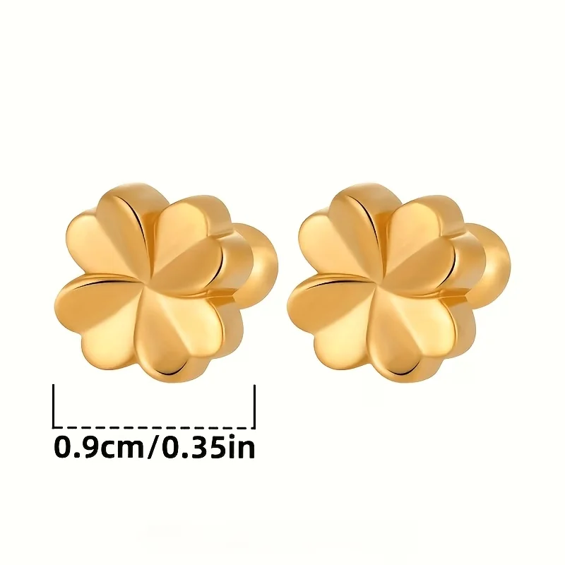 Heart Four‑Leaf Clover Stud Earrings Stainless Steel Simple Lucky Flower Earrings Spring & Summer Commuting Accessory for Daily