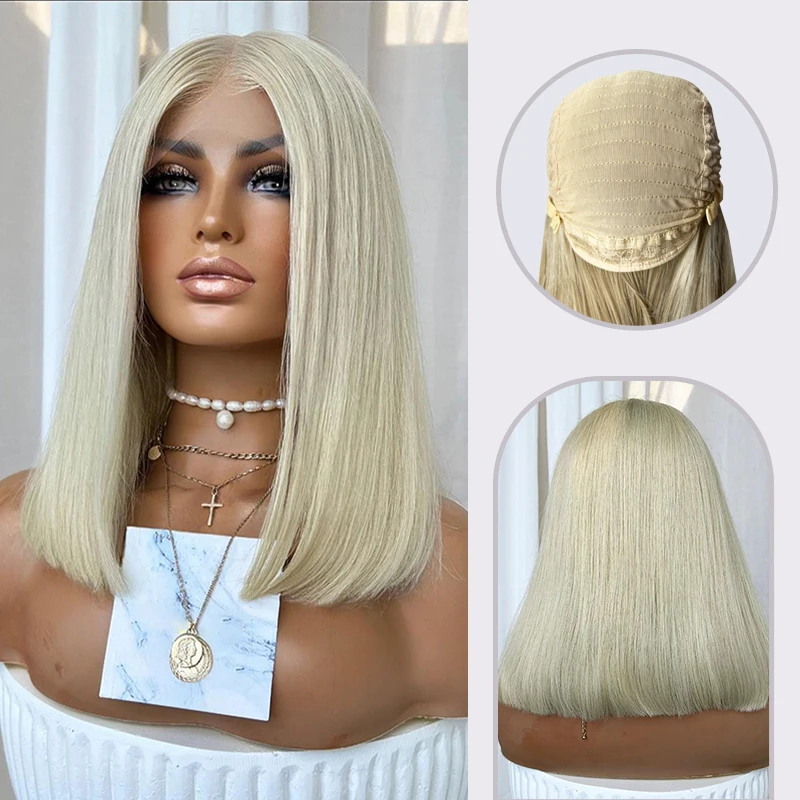 

Short 200 Density 613 Honey Blonde 13x4 Lace Frontal Wigs Straight Bob Lace Front Synthet Hair Wig Brazilian For Black Women