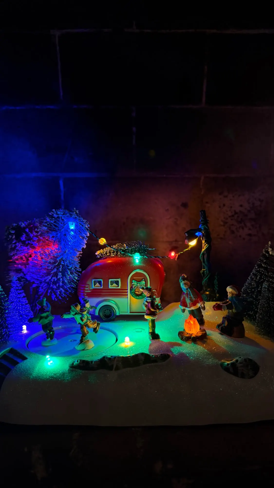 Animated Christmas Village Camper Collection Decor Light Musical Rotating Skating Figures Snowy Winter Tabletop Xmas Ornament photo review