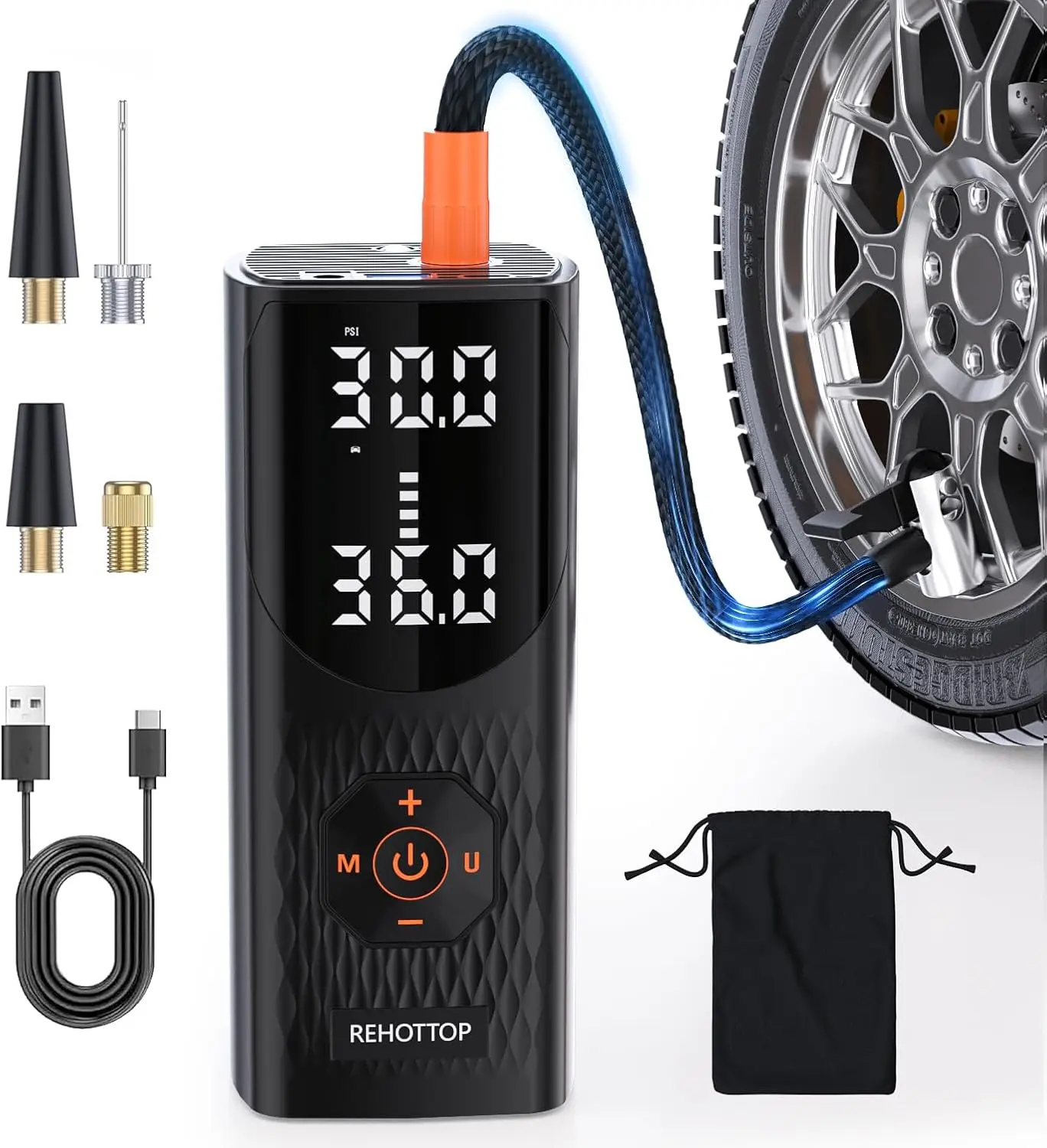 Tire Inflator Portable Air Compressor, 160PSI Air Pump for Car Tires, 4X Fast Inflation Air Compressor with Tire Gauge Pressure,