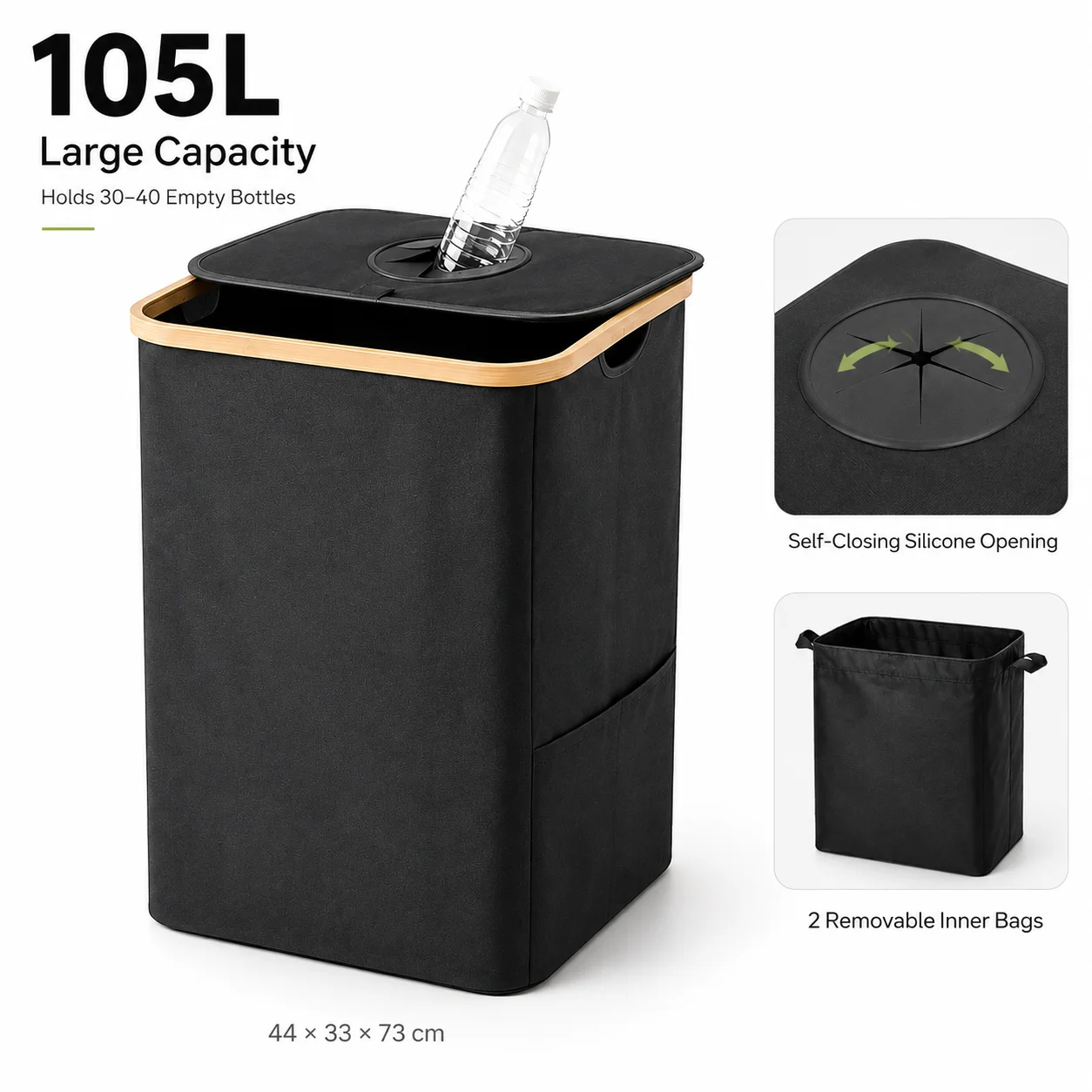 105L Empty Bottle Storage Basket Folding Kitchen Wastewater Can Collector Bag with Aluminum Handle Large Capacity Bin with Lid