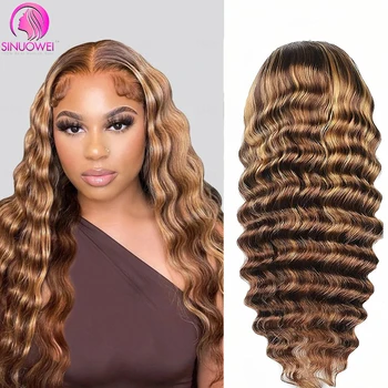 200% solto onda profunda peruca do laço mel loira 13x6 frente do laço peruca de cabelo humano p4/27 ombre destaque onda profunda perucas de renda transparente