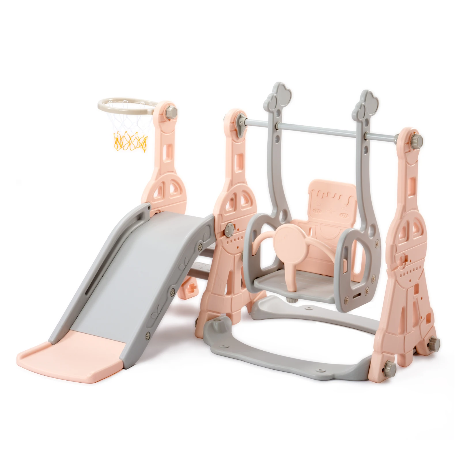 Rosahqnda 7-in-1 kinderglijbaan voor binnen en buiten, multifunctionele glijbaan, basketbalstandaard, klimladder