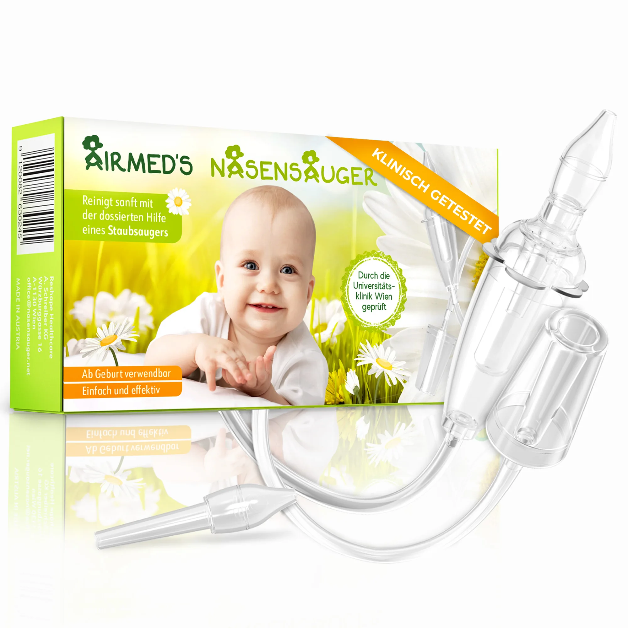 Airmed's Nasensauger S. Nasensauger Baby. Klinisch getestet, sicher und sanft. Das bewährte Original. Freie Nase in 3 Sekunden. Mit 2 Saugköpfen & Gratis Reinigungsbürste. Für jeden Staubsauger