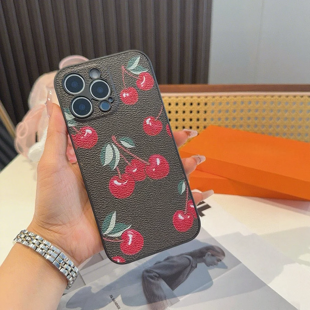 

Чехол для телефона с полным отверстием, 2025 г., кожаный чехол для телефона с вишневым узором и полностью закрытым краем.