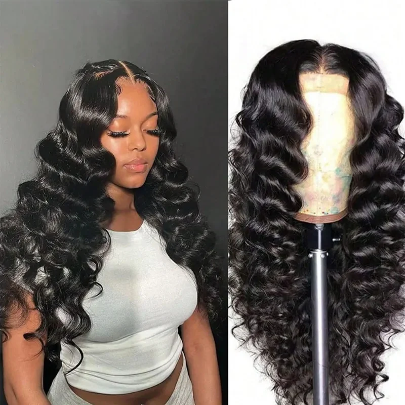 

13x4 Loose Deep Wave Lace Front Wigs Human Hair 200% Density Pre Plucked Human Hair With Baby Hair Bleached Knots Natural Color