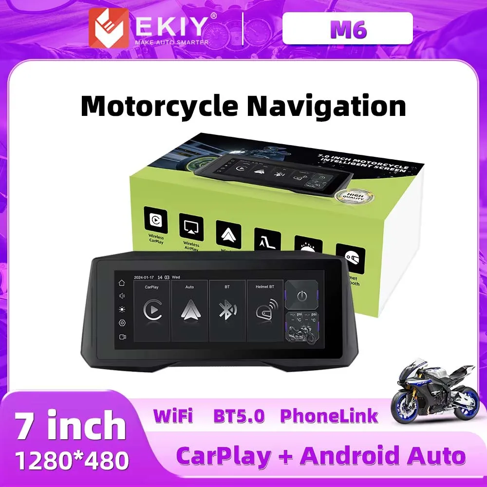 EKIY New 7inch Motorcycle Navigation Wireless CarPlay Android Auto Airplay Display Screen Portable Motorcycle  Monitor