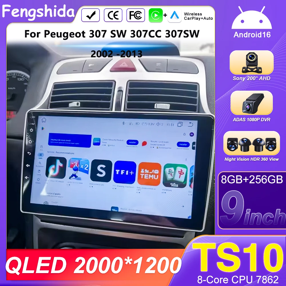Car Carplay androd For Peugeot 307 SW 307CC 307SW 2002 -2013 Auto Radio Multimidia Player GPS Navigation 4G Carplay NO 2DIN DVD