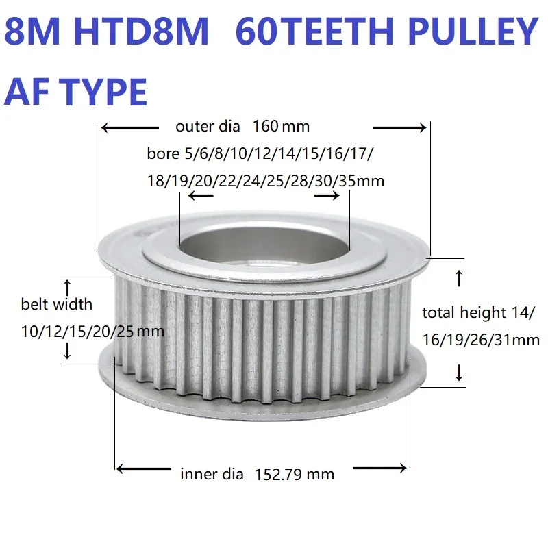 

HTD8M Belt Pulley 8M 60Teeth Belt Wheel Timing Pulley Aluminum Alloy Timing Belt Pulley For Belt Width 10 12 15 20 25mm