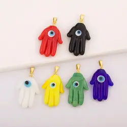 New Creative Design Palm Shape Zircon Evil Eye Charm Pendant Diy Necklace For Women Girls Wholesale Accessories Jewelry Gift