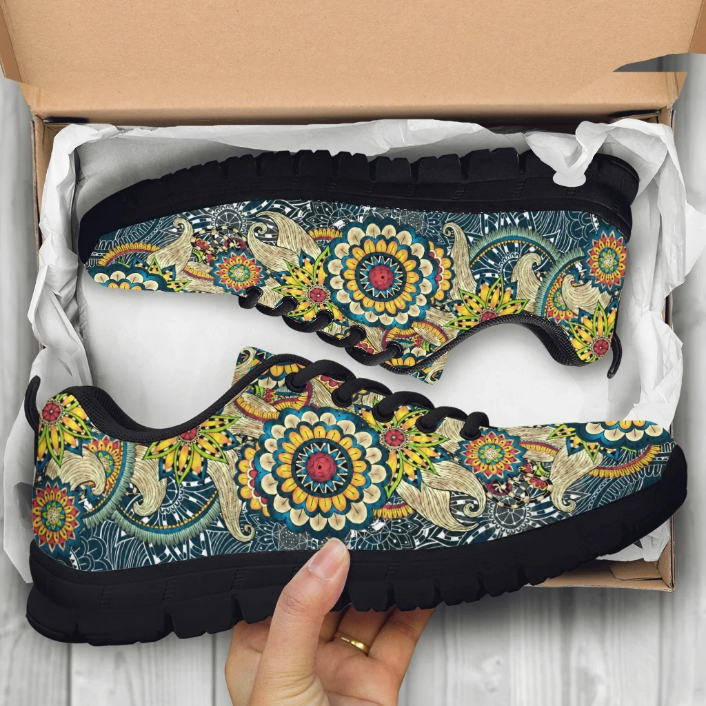 

Shoes for Women Popular Boho Style Design Lace up Flat Shoe Mandala Flower Print Ladies Running Sneakers Outdoor Footwear New