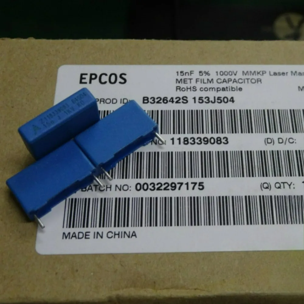 10pcs/lot EPCOS MMKP 0.015uf 1000V 15nF 153 J Brand New 15mm Film Capacitor B32642S153J