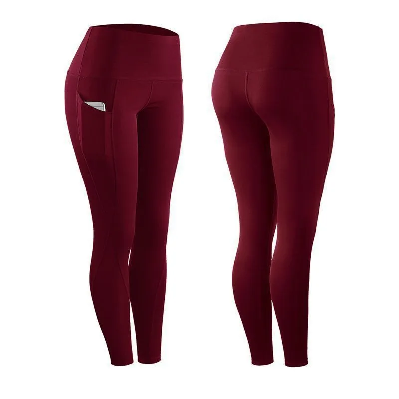 Women Yoga Leggings Sexy Solid High Waist Pocket Elastic  Tummy Control Ruched Booty Pants Casual Gym Compression Tights Pants