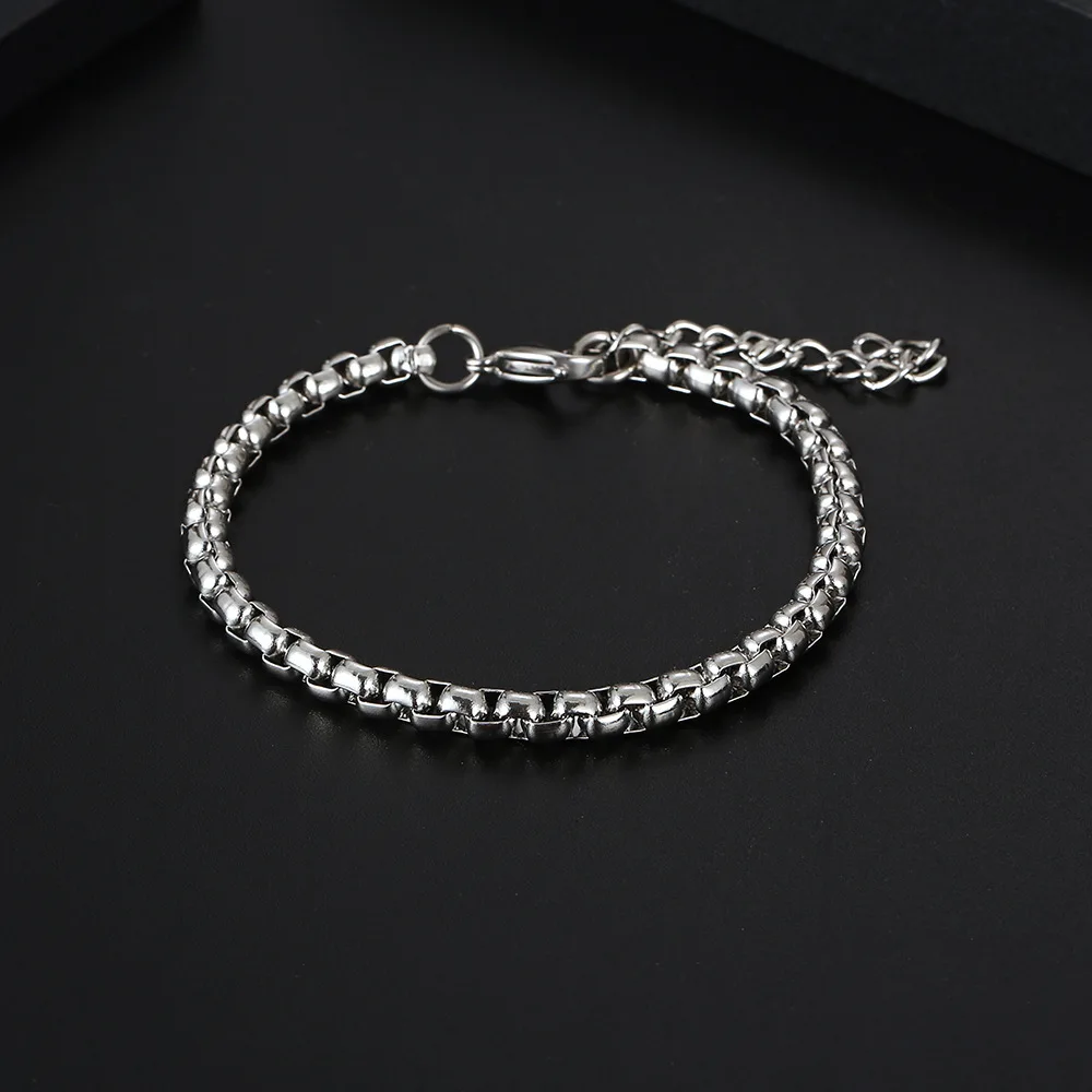 Width 6MM 316L Stainless Steel Square Pearl Chain Bracelet Fashion Party Gift Jewelry For Men and Women 18+5CM