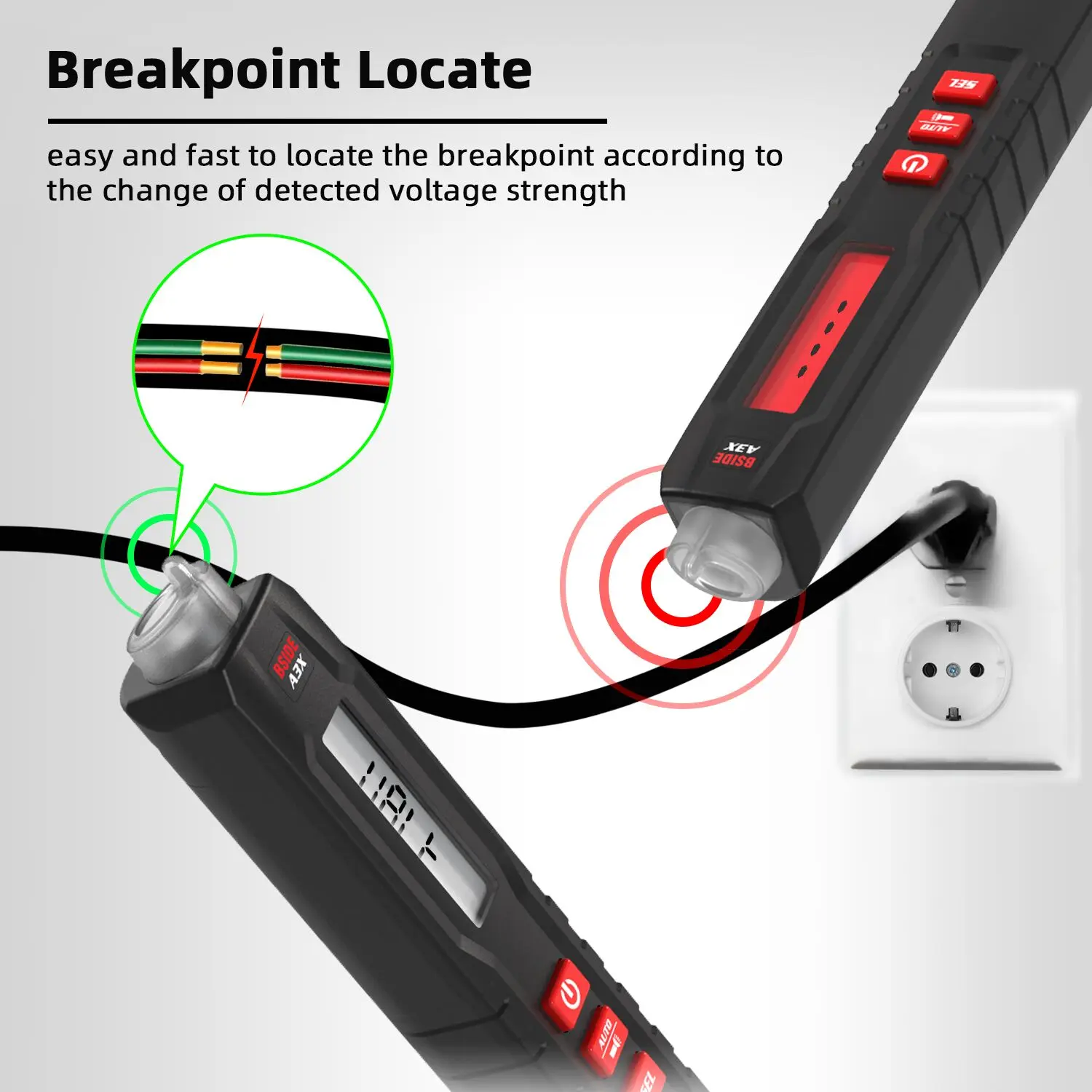 BSIDE A3X Voltage Tester Detector, Capacitance Diode Non-Contact AC Sensor Pen Live Wire Check Breakpoint Locate V-Alert Tester