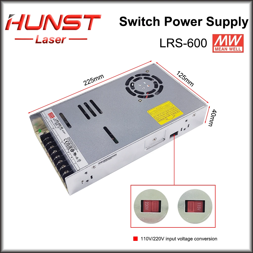 HUNST Mean Well 110V/220V AC to DC LRS-600-24/36/48V Single Output Switching Power Supply for Raycus, JPT Laser Marking Machine.