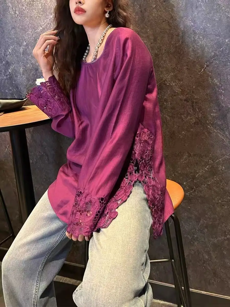 

Fashionable elegant women's lyocell hollow embroidery top