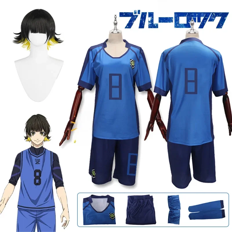 Anime Bachira Meguru Cosplay Niebieskie Stroje Cosplay Lock Bachira Meguru Niebieska Koszulka Strój Peruka Halloween Karnawał Impreza Cos Unisex — 2