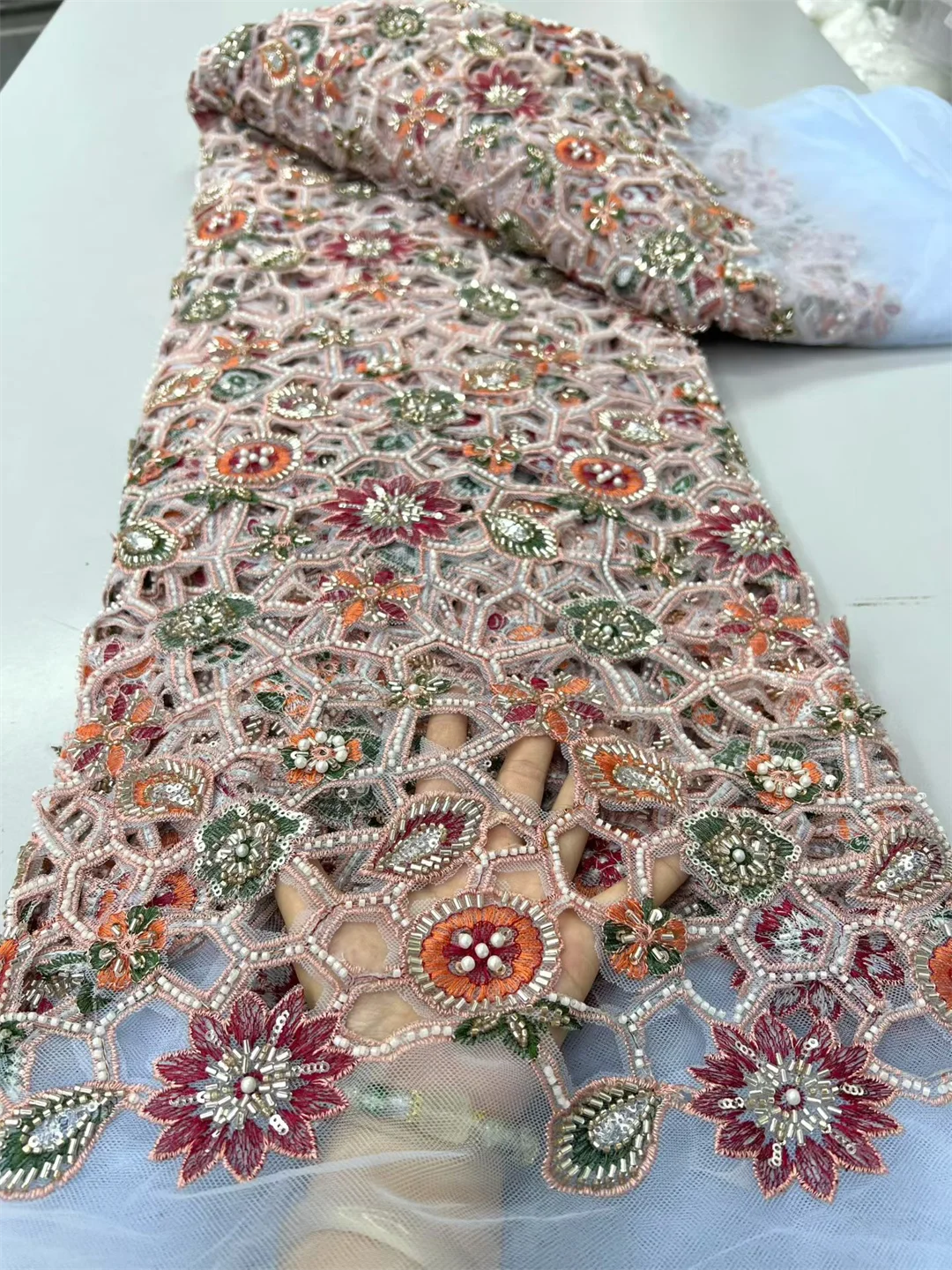 African Heavy Beaded Lace Fabric 2026 High-Quality Sequins French Cutting For Nigerian Woman Wedding Style Material Sewing