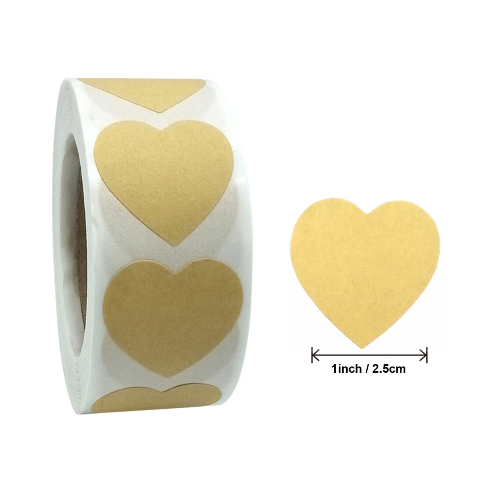 500pcs/roll Heart Shape Blank Brown Kraft Paper Adhesive Labels Handmade Tags Envelope Paper Baking Dessert Cake Sticker