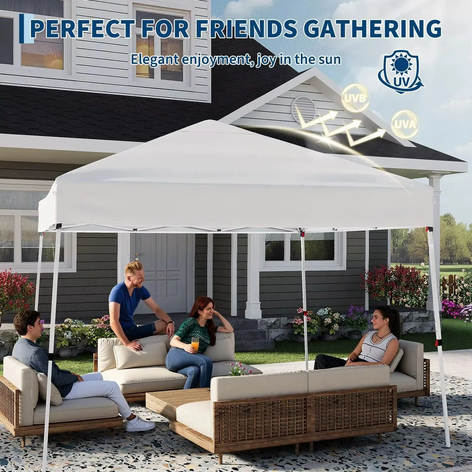 

Canopy Tent, Garvee 10X10 FT Pop Up Canopy Outdoor Instant Tent Slant Legs with Carrying Bag, Portable Gazebo Shelter for Patio Deck Garden Beach - 8X8 FT Canopy Cover