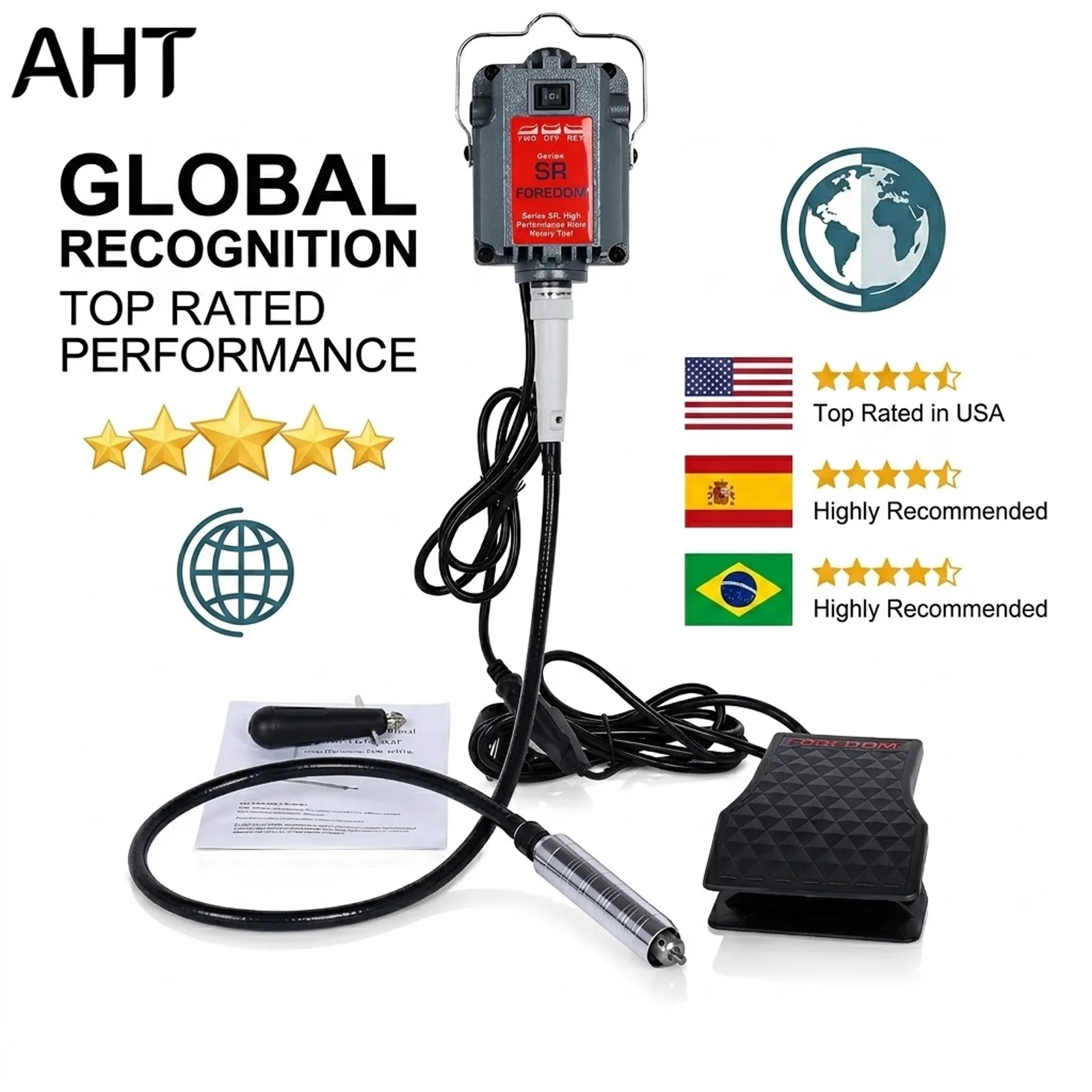 AHT 230W Flex Shaft Rotary Tool Kit Foredom SR Motor Jewelry Polishing Grinder Wood Carving Metal Engraving 18000RPM Craft Tools