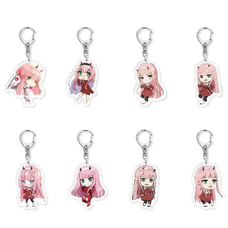 02 Zero Two figurines d'anime porte-clés Darling In The Franxx porte-clés en acrylique pour clés de sac de voiture porte-clés originaux amis cadeau mignon