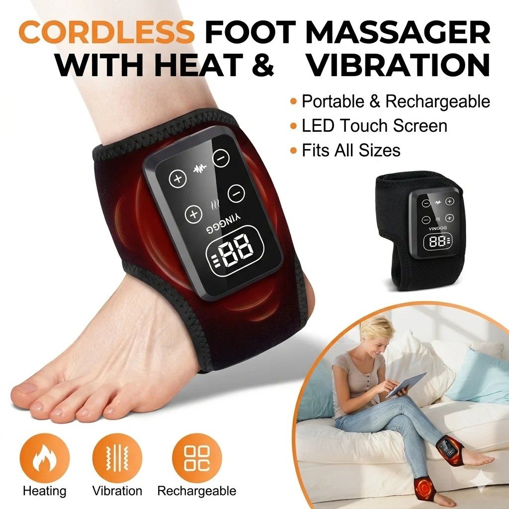 

Cordless Foot Ankle Massager with Heat & Vibration Electric Heating Pad for Joint Pain Relief LED Touch Screen Smart Ankle Brace Compression Wraps Support Belt Rechargeable Foot Warmers Therapy Boot Foot Care Massager Sleeve Plantar Fasciitis Arthritis