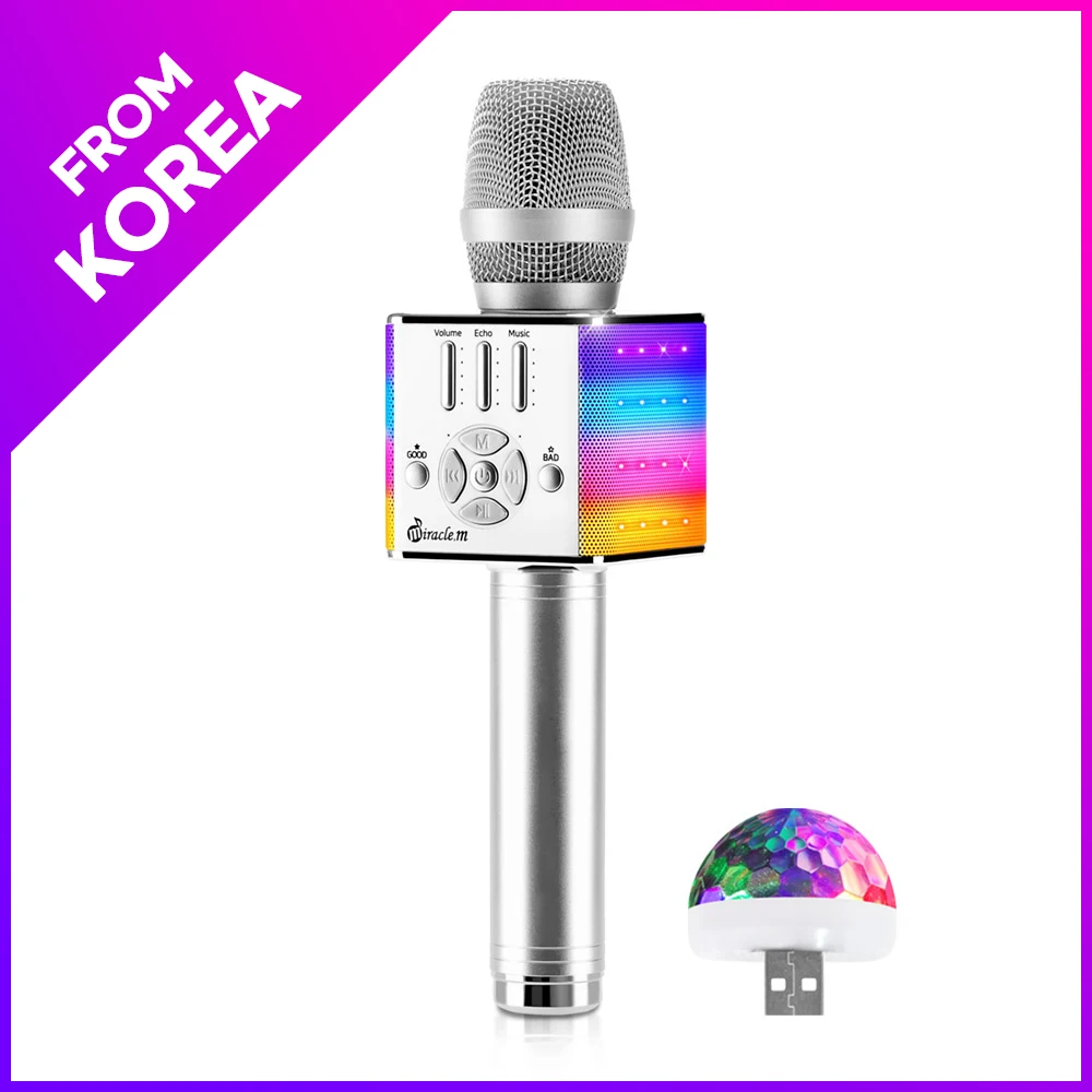 Mirple M M90 Bluetooth singing microphone speaker for speaker with Korean AS_silver White