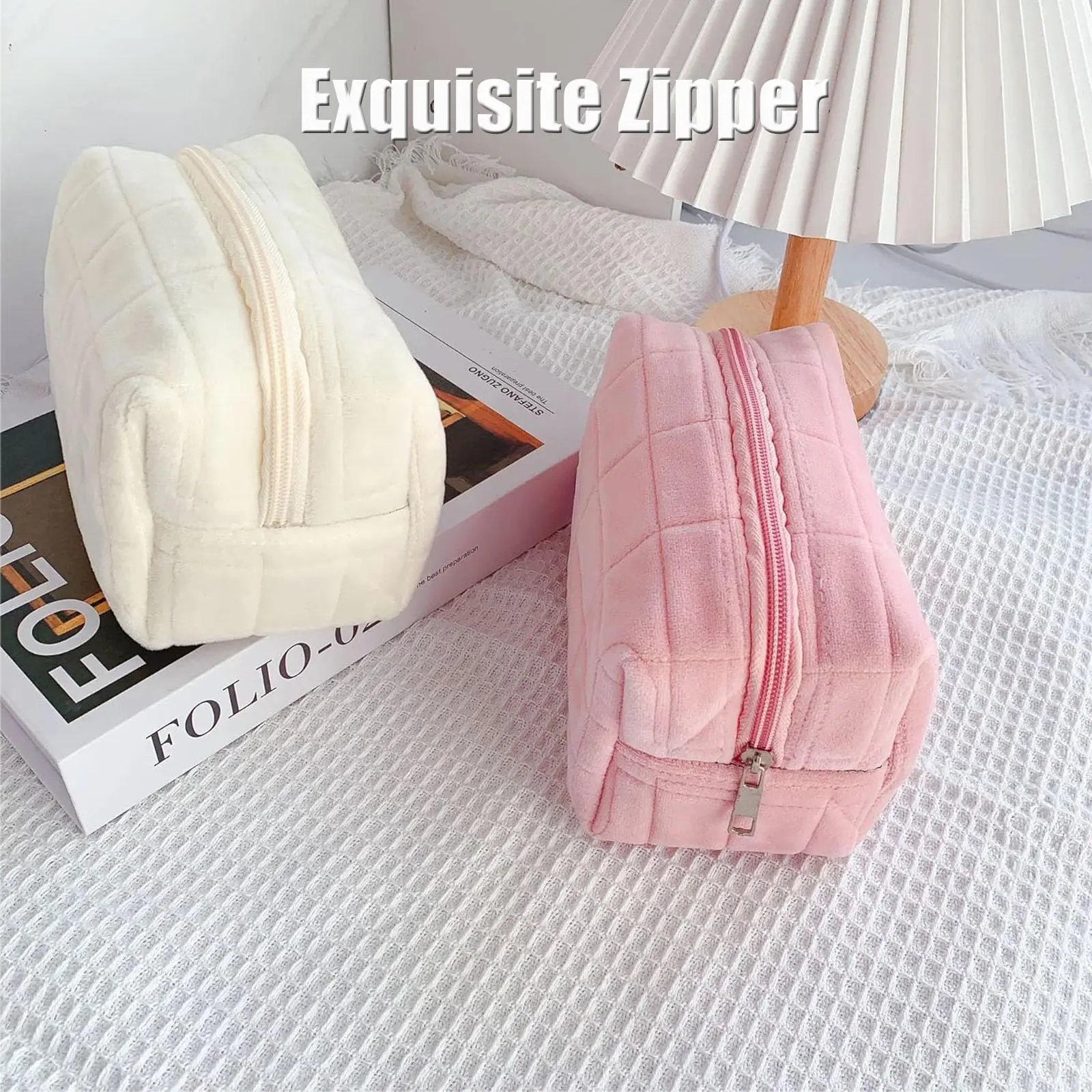 Luxury Fluffy Plush Travel Makeup Pouch Soft Quilted Cosmetic Bag for Women Girls Daily Skincare Organizer Top Rated 2026