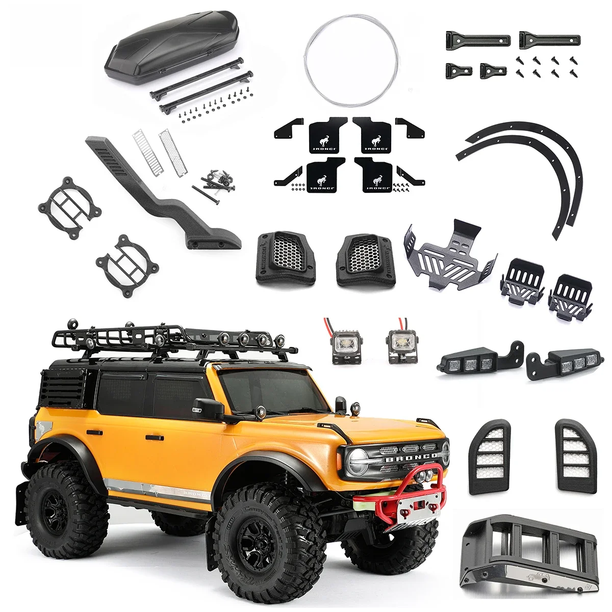 DJ 1/10 Kotflügel Led-leuchten Werkzeug Box Gepäck Fuß Pedale Chassis Rüstung für TRX4 Bronco 2021