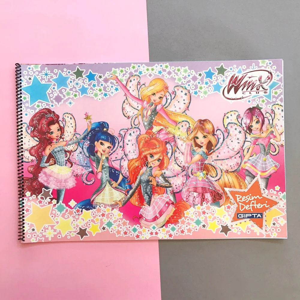 Coloring notebook for kids Girl Winx Club school notebook Winx Clup spiral picture book 17x25 15 sheets 1 pcs/set