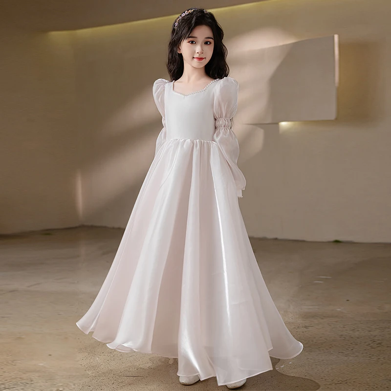 

Girls dress long sleeve sweetheart neckline floor length girls bridesmaid dress