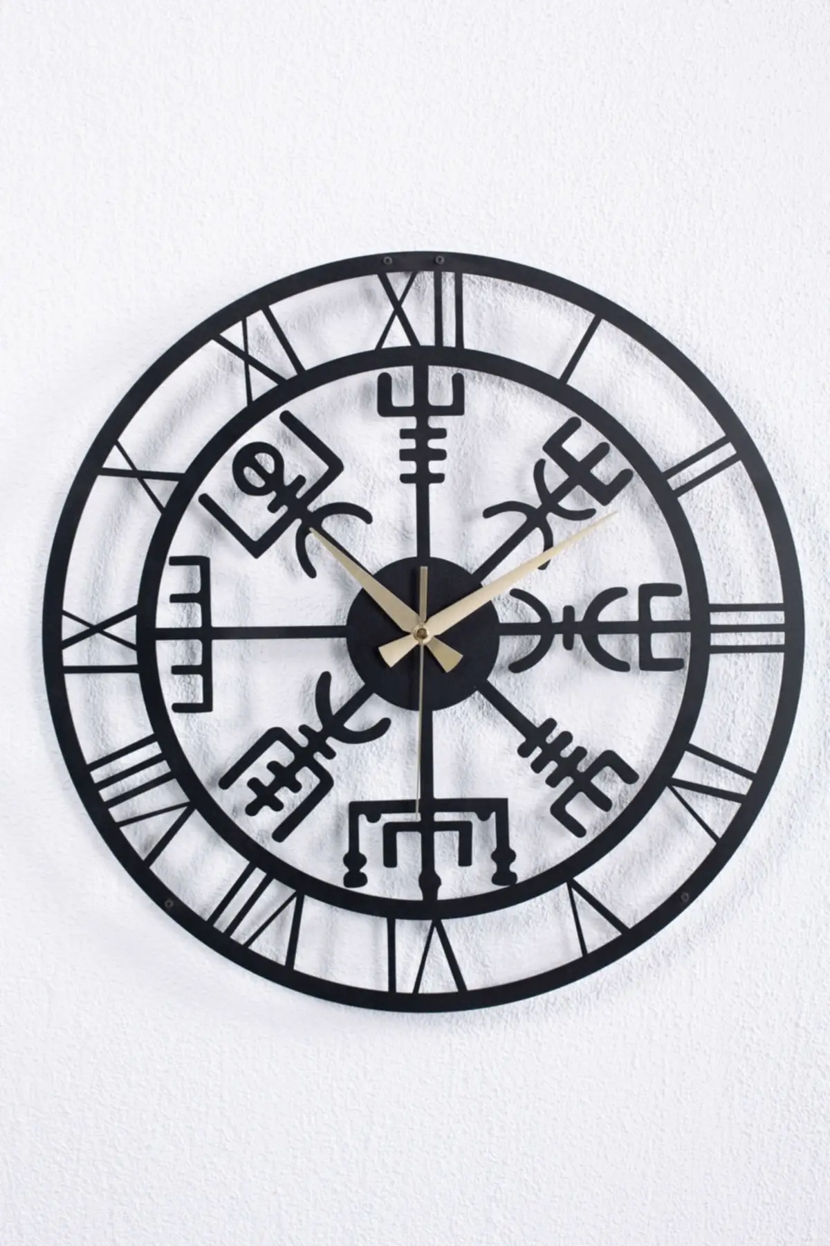 Modern Vegvisir Metal Black Wall Clock 1.5 mm Thickness 50x50 Cm Home Office Clock Gift Clock Fast Shipping Made in Turkey