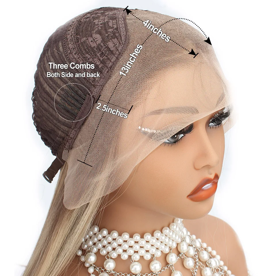 Wig Depan Renda Sintetis Lurus 26 Inci 13X4 Putih Wig Renda Swiss Transparan Wig Frontal Renda Lurus Wig Cosplay 260 Gram