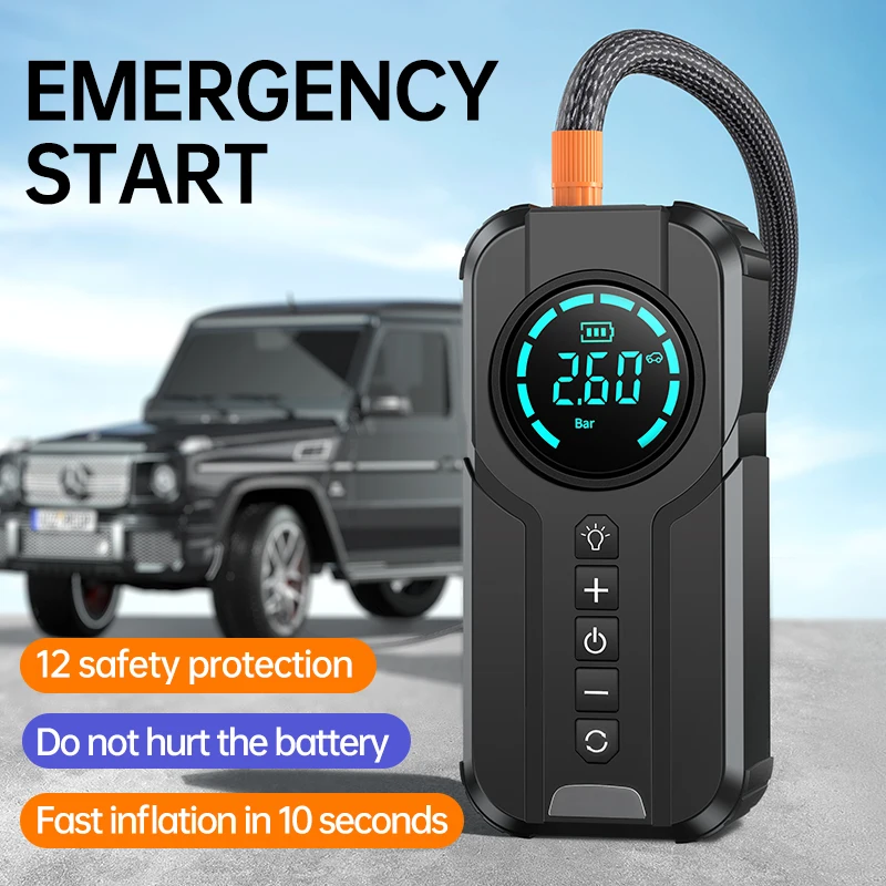 4-in-1 Car Jump Starter Air Cup Portable Air Compressor multi-function fire Inflator Auto Portable Battery Starter With EVA Bag