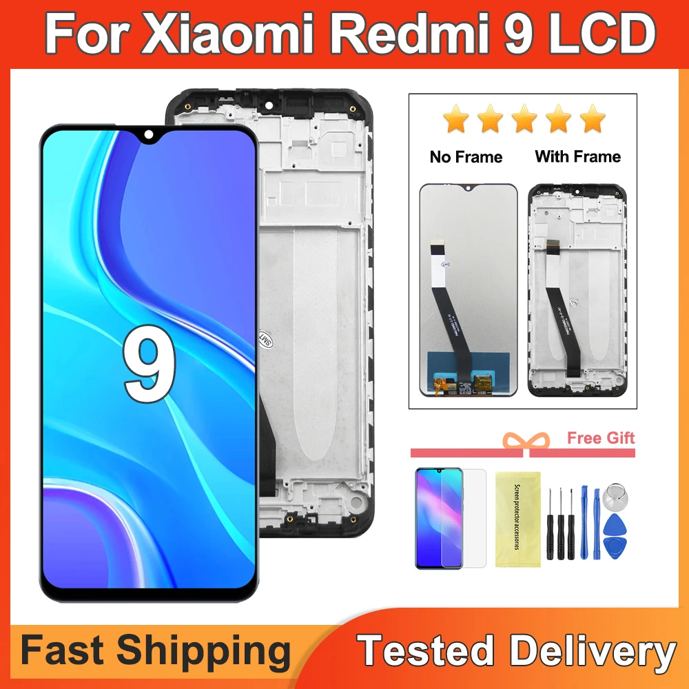 6.53'' Screen For Xiaomi Redmi 9 Display LCD Touch Screen Digitizer For Redmi 9 M2004J19G, M2004J19C LCD Replacement Assembly