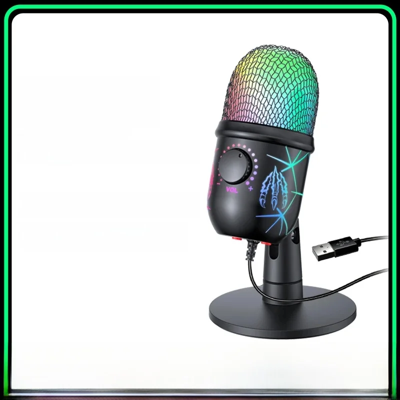 Microphone de jeu USB pour PC, micro de Podcast à condensateur pour enregistrement en Studio avec prise casque, Led, suppression du bruit