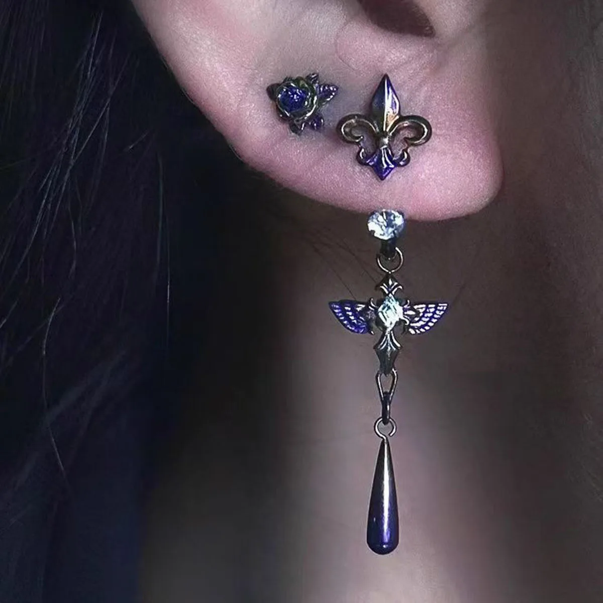 Pendientes con colgante de flor de cola de oriole morado, modernos y únicos, pendientes de rosas, diseño de estilo retro, regalo navideño