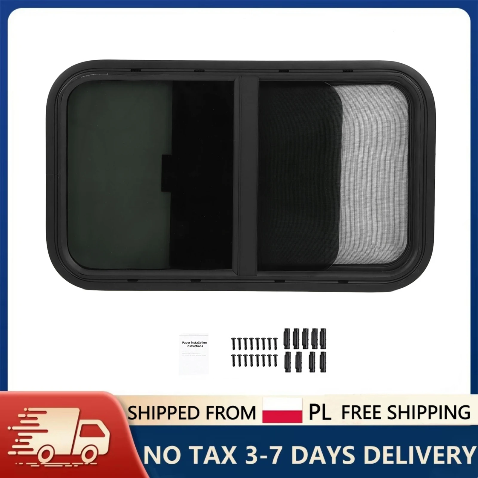 Ventana para caravana de 60x30cm con 25% de transmitancia de luz, ventana lateral de vidrio templado para remolque, autocaravana, con mosquitera.