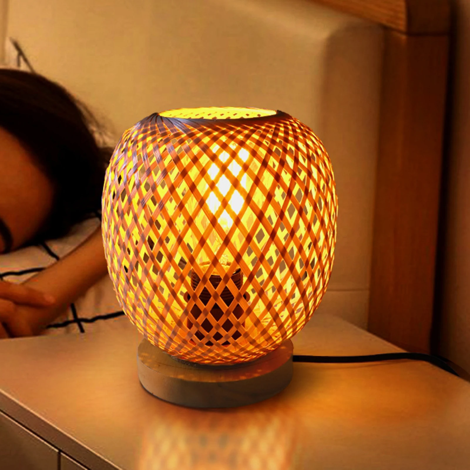 

Плетеные настольные лампы, орнамент, бамбуковые плетеные настольные лампы, насадки в японском стиле для гостиной, фотографии, спальни, дома, вилка европейского стандарта