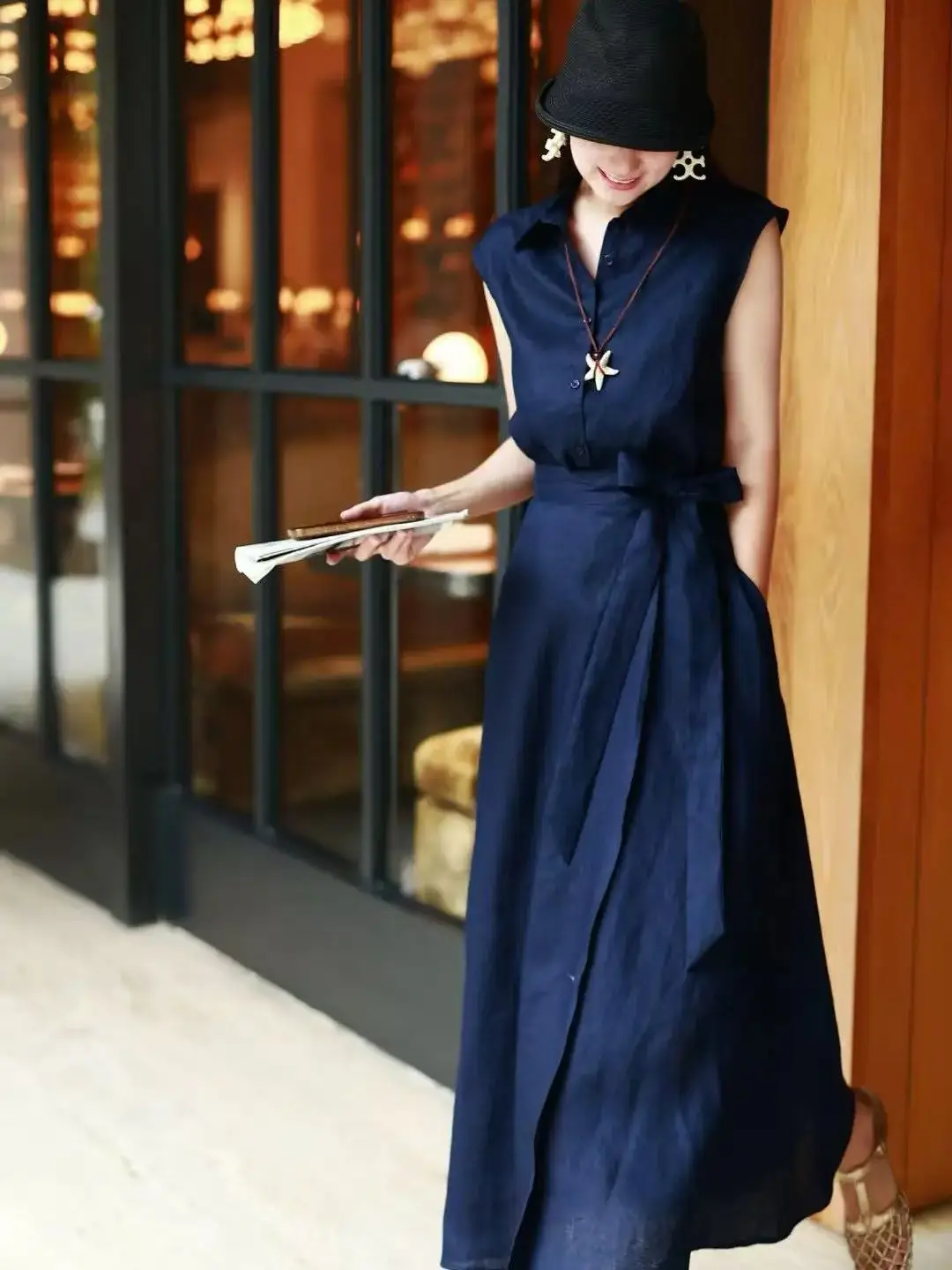 

Elegant summer solid color 100% linen suit