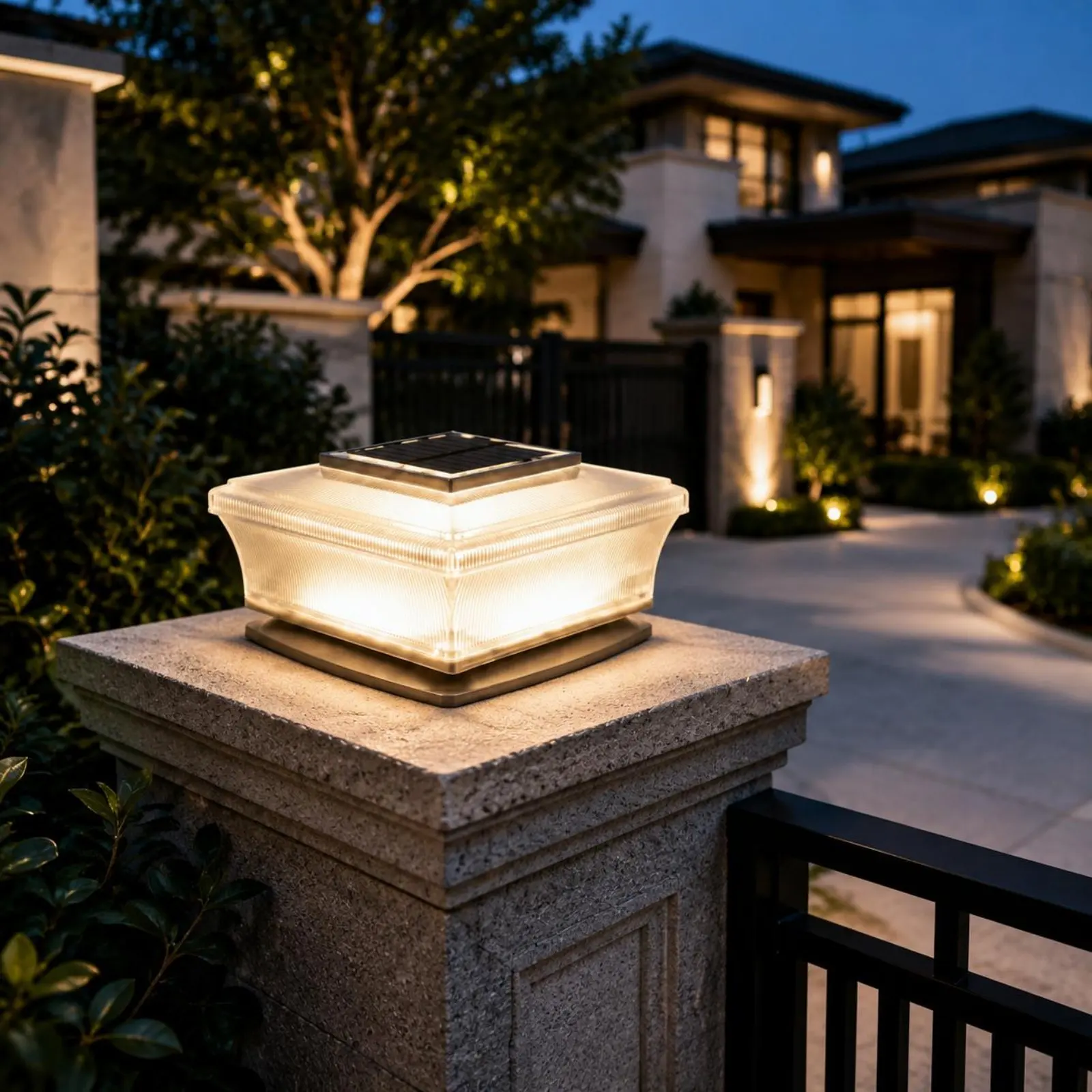 Weather Resistant Solar Post-Mounted Light Square Post Lamp Waterproof Outdoor Garden Villa Lighting