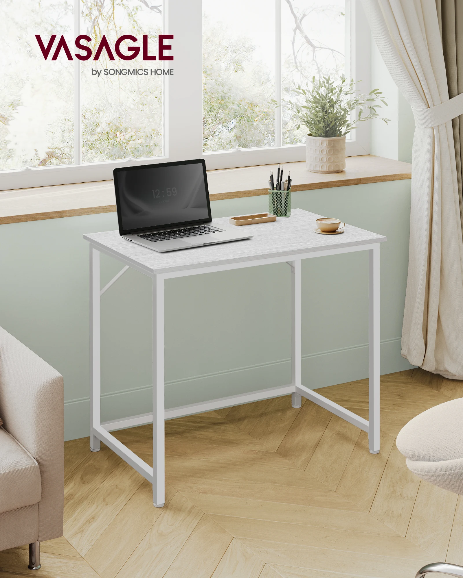 VASAGLE Bureau, Table, Poste de Travail, pour Bureau, Chambre, 50 x 80 x 76 cm, Style Industriel, Cadre en Métal