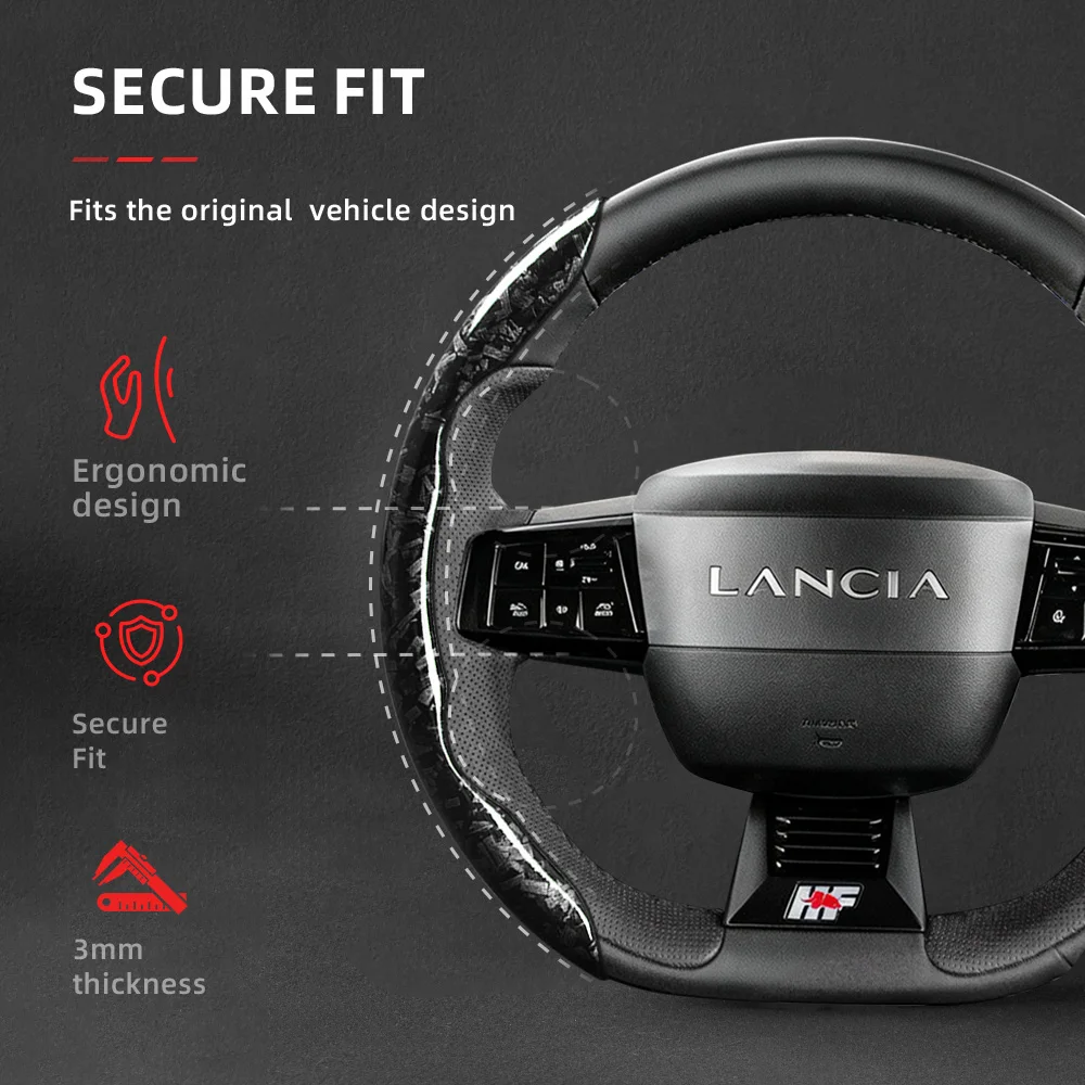 Suitable for Lancia Forged Carbon Fiber Texture Steering Wheel Cover, Protective and Durable Snap-On Quick Installation for Ypsilon, Black, Red, Gold Car Interior Accessories, New Ultra-Thin Protective Shell