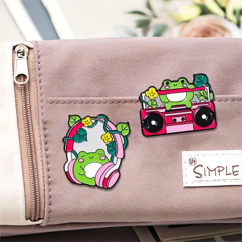 Cute Cartoon Frog Music Series Enamel Brooch Creative Energetic Pink Lapel Pin Badge Backpack Clothing Hat Accessories