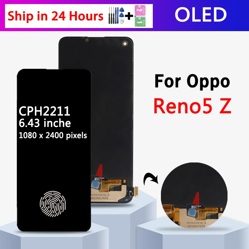 Ekran wyświetlacza Super AMOLED Reno5Z do OPPO Reno5 Z 5G CPH2211 LCD Reno 5Z Wyświetlacz Ekran dotykowy Digitizer Części zamienne