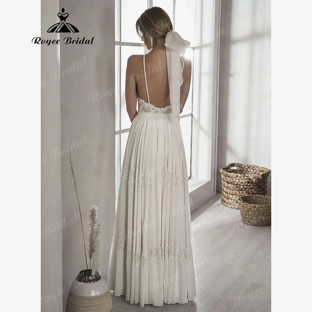 Robe boheme Off spalla pizzo Boho Bohemian Spaghetti Straps abito da sposa per le donne 2024 abito da sposa senza schienale abito da sposa