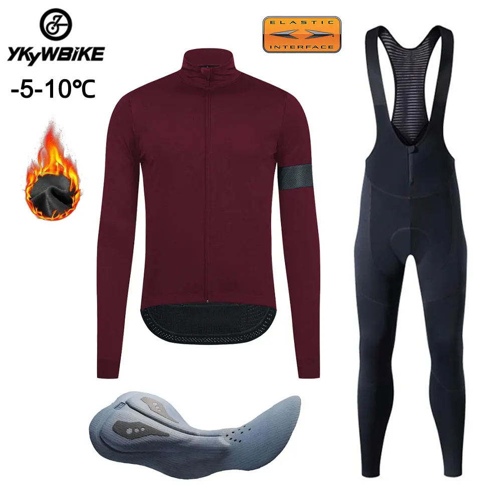 

YKYWBIKE Pro Jacket Sets Men Winter Cycling Jersey Sets Thermal Fleece Bib Pants Tights Weatherproof Bicycle Outfits -5 Degrees