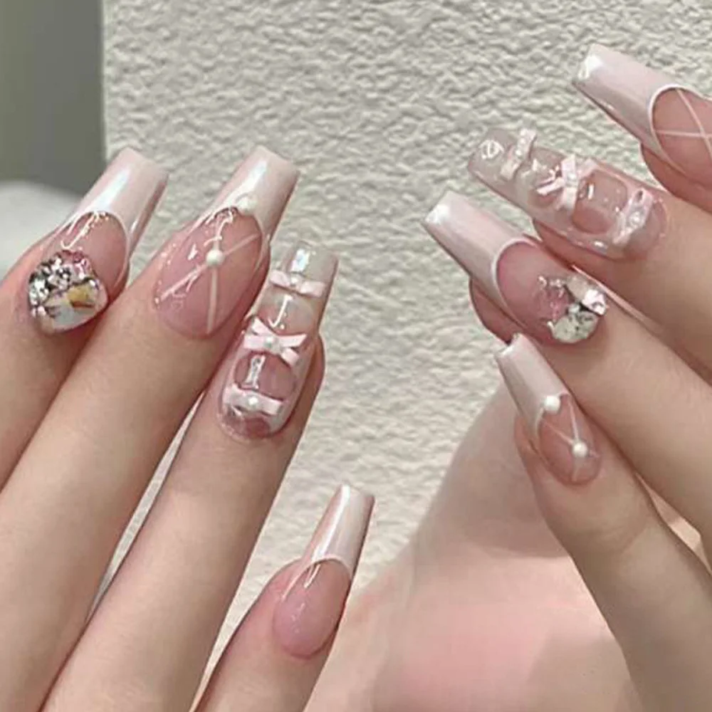 Nail Art Encantos para Sapatos de Dança, Liga 3D, Fita Kawaii Rosa, Arco de Pérola, Decoração de Unhas, Arcos de Balé Francês, Peças de Manicure, 10 peças